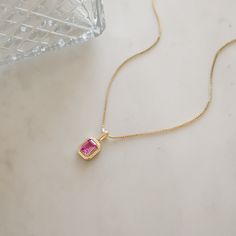 This pink, baguette stone, pendant necklace is GORGEOUS! It's set on a box chain, making it a super unique and fun piece! Made of 925 Sterling Silver THICK plating of 14k Gold or Rhodium 16" + 3" Ext Box Chain 6x8mm Stone Lobster Clasp Closure Pink Sterling Silver Jewelry, Tarnish Resistant, Pink Fine Jewelry Necklace For Gift, Pink Clavicle Chain Jewelry For Gift, Rose Gold Jewelry With Rectangular Stone For Gift, Pink Fine Jewelry Clavicle Chain, Pink Fine Jewelry Necklace As Gift For Her, Pink Rectangular Stone Jewelry For Gift, Baguette Pendant, Pink Pendant Necklace