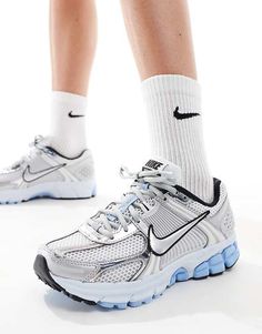 Nike Zoom Vomero 5 sneakers in white & silver | ASOS Nike Zoom Vomero 5, Nike Vomero, Zoom Vomero 5, Vomero 5, Nike Branding, Flip Flop Boots, Leopard Print Baby, Trainer Heels, Girly Shoes