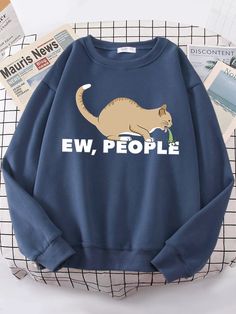 Stay cozy while expressing your opinion of humankind with our 'Ew People!' Funny Cat Sweatshirts Don’t be a party-pooper—join the kitty club in our 'Ew, People!' funny cat sweatshirts! This cozy shirt features an adorable cat puking ‘cause even cats know people can be a real drag. Meow-velous gift for any grumpy cat fan! Fleece Clothes, Party Pooper, White And Black Cat, Cat Obsession, Ew People, People Funny, Cat Themed Gifts, Knitted Cat, Cat Hoodie