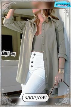 Naked Color Chic Style Shirt Trendy Khaki Collared Shirt, Trendy Collared Khaki Shirt, Khaki Collared Top For Day Out, Trendy Khaki Spring Shirt, Trendy Khaki Shirt For Spring, Collared Khaki Tops For Day Out, Khaki Tops With Button Closure For Day Out, Khaki Tops For Day Out In Fall, Style Shirt