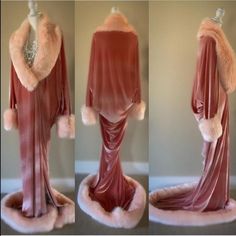 Blush Velvet 1920s-Old Hollywood style-opulent soft blush | Etsy Old Hollywood Feather Robe, Modern Old Hollywood Outfits, 1920s Dressing Gown, Rich Christmas Aesthetic, Pink Feather Robe, Old Hollywood Outfit Ideas, Fur Robes, Old Hollywood Glamour Fashion, Dramatic Robe