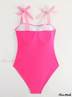 Olivia Mark - High-Quality Plus Size Swimsuit for Women: Colorblock Tie Shoulder One-Piece Swimsuit with Superior Stretch for Casual Swimwear Summer Beach Color Block Bodysuit, Sleeveless Color Block Bodysuit For Beach Season, Beach One-piece Color Block Bodysuit, Pink One-piece Swimsuit For Beach Season, Summer Beach Bodysuit With Color Block, Beachwear Color Block Bodysuit For The Beach, Beach Color Block One-piece Bodysuit, Color Block Bodysuit For Beach And Pool Season, Summer Color Block Bodysuit For Poolside