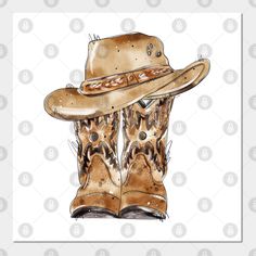 Cowboy hat with boots -- Choose from our vast selection of art prints and posters to match with your desired size to make the perfect print or poster. Pick your favorite: Movies, TV Shows, Art, and so much more! Available in mini, small, medium, large, and extra-large depending on the design. For men, women, and children. Perfect for decoration. Cowboy Hat, Cowboy Hats, Extra Large, Cowboy, Favorite Movies, Print Design, Tv Shows, Art Print, For Men