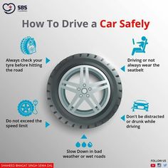 how to drive a car safely info poster with instructions on the tire and wheel rims