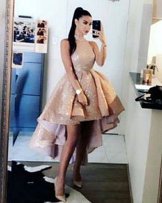 #hilowpromdresses #highlowpromdresses #homecomingdresses #rosepinkhomecomingdresses Rose Gold Prom Dresses, High Neck Prom Dresses, Pretty Gowns, Graduation Cocktail, High Neck Prom Dress, Sequin Homecoming Dress, Gold Prom Dresses, Prom Dresses 2020, Evening Party Gowns