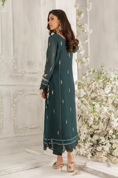 Julia | Pakistani Designer Outfit | Sarosh Salman Green Embellished Floor-length Kurta, Embellished Green Anarkali Set For Eid, Eid Embellished Green Anarkali Set, Unstitched Green Embellished Anarkali Set, Green Embellished Unstitched Anarkali Set, Green Embellished Palazzo Set For Wedding, Green Embellished Straight Kurta Dress, Embellished Green Palazzo Set For Wedding, Semi-stitched Embellished Green Kurta