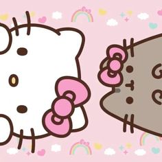 two hello kitty wallpapers one is pink and the other is gray