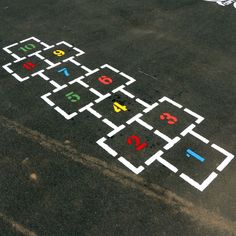 Traditional Hopscotch Playground Stencil 3d Hopscotch, Painters Tape Design, Dinosaur Stencil, Playground Games, Cat Playground, Large Stencils, Childhood Games, Playground Design, Kitty Games