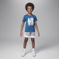 This 2-piece set is totally out of this world! The attention-grabbing tee is made of cotton/poly jersey and has a tagless crewneck for easy wear. The matching French Terry shorts have a stretch waistband for a comfy feel kiddos can play freely in. French Terry Shorts, Terry Shorts, Out Of This World, Shorts Set, Easy Wear, This World, Short Sets, French Terry