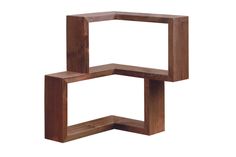 two wooden shelves stacked on top of each other in the shape of three intersecting sections