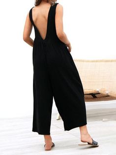 Round Neck Sleeveless Pocket Vest Jumpsuit Loose Fitting Outfits, Fitting Outfits, Vest Jumpsuit, Tank Jumpsuit, Summer Jumpsuit, Pocket Vest, Comfy Jumpsuits, Backless Romper, Off Shoulder Jumpsuit