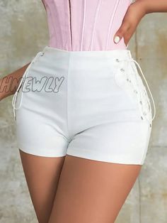 SPECIFICATIONS Decoration: zipper Decoration: Lace-up Fabric Type: blended Pant Style: regular Fit Type: SKINNY Style: Streetwear Material: POLYESTER Material: SPANDEX Material: Polyamide Waist Type: MID Gender: WOMEN Item Type: shorts [20240409] White Bottoms For Club Wear, Chic White Bottoms For Club, Casual White Bottoms For Club, Trendy White Bottoms For Party, High Waist White Shorts For Night Out, White High Waist Shorts For Night Out, Trendy White Bottoms With Zipper Closure, White Fitted Party Shorts, Fitted White Bottoms With Zipper Closure