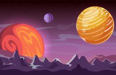 an image of planets in the sky with mountains and stars behind them - miscellaneous objects