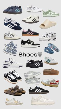 many different types of shoes are shown in this graphic style, with the words shoes above them