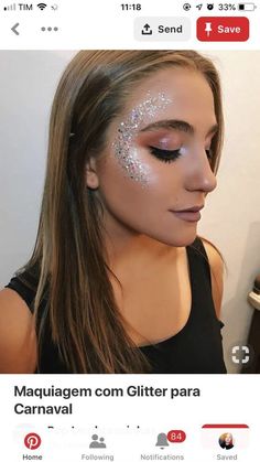 Gorgeous glitter hairstyle ideas | Hairstyle tutorial ideas | Easy hairstyle ideas Festival Sparkle Makeup, Rave Face Glitter Ideas, Ways To Put Glitter On Your Face, Face Glitter Ideas Festival Simple, Glitter Cheer Makeup, Body Glitter Ideas Festival, Sparkly Face Makeup, Cheer Makeup High School Glitter, Easy Festival Makeup Glitter