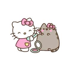 an image of a hello kitty playing with a cat