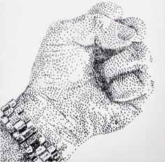 a black and white drawing of a hand holding something