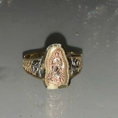 Virgin Mary Ring Size 7 Virgencita Ring, Mary Rings, Gold Trinity Ring, Virgin Mary Ring, Rosary Ring, Unicorn Ring, Luxury Wedding Rings, Gold Rosary, Dainty Wedding Ring