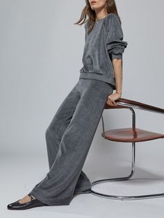 Perfectly proportioned, the relaxed fit of the Zephyra Flare engenders a sense of soulful Gypset style for wanderers and adventurers alike. Finished with a wide leg flourish, the sensuous high waist and exaggerated ankle detailing come together in one fabulously fluid movement in a 70s statement of laid-back languor. | Suzie Kondi Zephyra Flare Pants in Heather in Velour | Charcoal Heather | Women's X-Small Suzie Kondi, Gypset Style, Fluid Movement, Flare Pants, Heathers, High Waist, Wide Leg, Sense, Style Inspiration