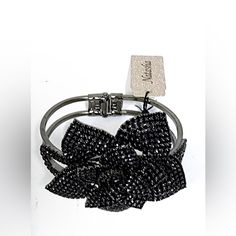 Brand New With Tags Stunning ! Elegant Embellished Flower Jewelry, Elegant Flower Embellished Jewelry, Black Crystal Bracelets For Party, Metal Flower Bracelets For Parties, Elegant Black Bracelets With Bling, Elegant Black Bling Bracelets, Valentine Coloring, Bracelet Cuff, Crystal Flower