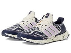 adidas Running Ultraboost 5.0 Alphaskin - Women's Shoes : Chalk White/Bliss Lilac/Shadow Navy : Go the extra mile on your next run in the adidas Running Ultraboost 5.0 Alphaskin sneakers. Traditional lace-up closure offers a secure fit. Classic round toe silhouette. BOOST midsole provides instant comfort and energy return with each step to keep you going strong. Padded tongue and collar for added support. Textile and synthetic upper. Textile lining. Removable textile insole. Synthetic outsole. I Adidas Lace-up Athleisure Sneakers, Adidas Athleisure Lace-up Sneakers, Training Lace-up Sneakers With Boost Midsole, Secure Fit Lace-up Running Shoes For Training, Adidas High-top Sneakers For Running Errands, Sporty Adidas Logo Running Shoes, Sporty Adidas Running Shoes With Logo, Adidas Low-top Athleisure Running Shoes, Adidas High-top Running Shoes For Jogging