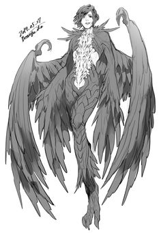 a drawing of an angel with large wings