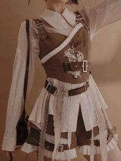 Princess Knight Embroidery Vest & Shorts & Shirt – ARCANA ARCHIVE Princess Knight, Old Fashion Dresses, Brown Vest, Vest Shirt, Really Cute Outfits, Fantasy Clothing, Fantasy Fashion, Character Outfits, Costume Design