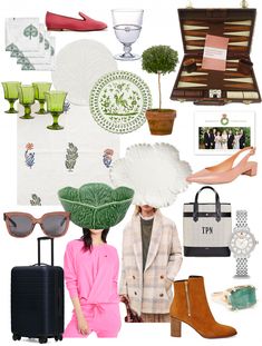 a collage of fashion and accessories including shoes, sunglasses, handbags, purses