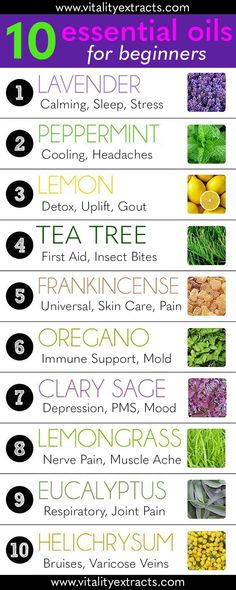 Here's 10 essential oils for beginners & some of their most common uses. Lavender, Helichrysum, Frankincense & more! For the best quality & price get your 100% pure essential oils at vitalityextracts.com 50% OFF TODAY! Essential Oils For Beginners, Essential Oils Herbs, Herbs For Health, Essential Oil Diffuser Blends