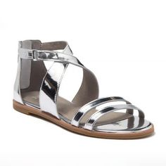 Nwot Eileen Fisher Cici Velcro Sandal In Silver Sz 8.5 A Strappy Silhouette Defines A Warm-Weather-Essential Sandal Crafted Of Supple Leather And Grounded By A Flexible Sole For All-Day Comfort. 3" Strap Height Back Zip Closure Leather Upper And Lining/Rubber Sole Condition: Like New Condition. *All Measurements Are Approximate While Item Is Laid Flat. Stock Photo For Fit Reference Only. Eileen Fisher Shoes, Strappy Leather Sandals, Leather Platform Sandals, Leather Espadrilles, Leather Slide Sandals, Silver Mirror, Leather Block Heels, Platform Wedge Sandals, Sandals Brands