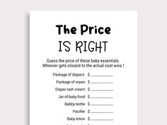 the price is right printable baby shower game for boys and girls in black on white