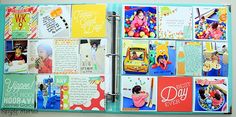 the inside of a scrapbook with pictures and words on it, including children's birthday cards