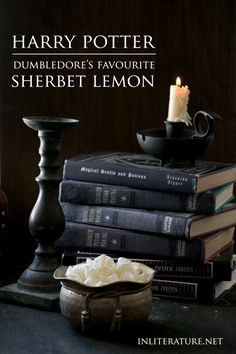 harry potter dumbledes favorite sherbet lemon is on the table next to some books