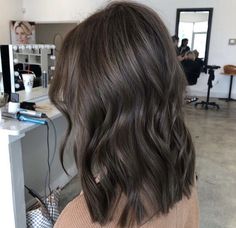 Medium Brown Hair One Color, Ash Brown Brunette Hair, Matte Ash Brown Hair, All Over Mushroom Brown Hair Color, Toned Brown Hair Before And After, Cute Brunette Hair Cuts, Cool Brunette Hair Color Ash Brown Dark, Brunette Mushroom Hair, Short Dark Ash Brown Hair