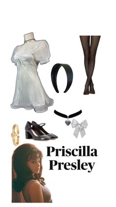 an image of a woman's dress and shoes with the caption priscalla presley