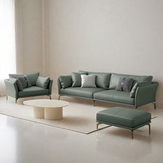 a living room with two couches and a coffee table in front of a window