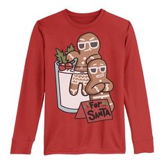 Give him a fun Christmas look with this "For Santa" Gingerbread Men Milk Dip Chillin' boys' long sleeve tee. Give him a fun Christmas look with this "For Santa" Gingerbread Men Milk Dip Chillin' boys' long sleeve tee. Crewneck Long sleevesFABRIC & CARE Cotton Machine wash Imported Size: Small. Color: Red. Gender: male. Age Group: kids. Pattern: Graphic.