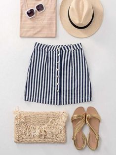 Strut Your Stuff Skirt | Sassy Shortcake Boutique White Aestethic, Striped Skirt Outfit, Blue And White Striped Skirt, Sassy Shortcake, White Striped Skirt, Striped Skirt, Summer Ideas, Button Down, Summer Fits