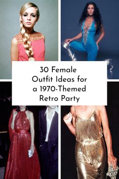 Celebrities In The 70s, Farah Fawcett 70s Outfits, 70s Party Dress Vintage, Disco Party Outfit Jumpsuit, Iconic 70s Fashion, 70s Party Dress 1970s, Groove Theme Party, Disco Outfits For Women 70s, 70s Vs 80s Fashion