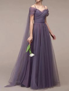 A-Line Wedding Guest Dresses Elegant Dress Evening Party Summer Sweep / Brush Train Sleeveless Off Shoulder Tulle with Ruched Dark Purple Mother Of The Bride Dresses, Dusty Purple Prom Dress, Party Tulle Dress, Purple Dress Flowy, Purple Gown Elegant, Purple Dress Outfit Party, Dark Purple Ball Gown, Dress Ideas For Wedding Guest, Plum Prom Dress