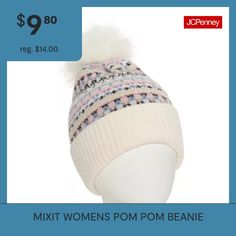 This Mixit women's pom pom beanie features a classic chunky patterned knit with a ribbed wide cuff design and soft faux fur pom pom. Style it with a scarf and gloves for a cute cold-weather ensemble. Base Material: 100% PolyesterCare: Hand WashCountry of Origin: Imported Hats Beanie, Cuff Design, Faux Fur Pom Pom, Wide Cuff, Pom Beanie, Fur Pom Pom, Pom Poms, Cold Weather, Faux Fur