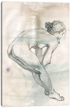 a pencil drawing of a woman bending over