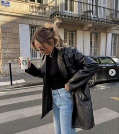 Paris Leather Jacket Outfit, Mid Length Black Leather Jacket Outfit, Mid Leather Jacket Outfit, Black Leather Shirt Jacket Outfit, Oversize Leather Jacket Outfits Women, Longline Leather Jacket Outfit, Leather Raincoat Outfit, Oversized Leather Jacket Outfits Women, Leather Button Up Outfit