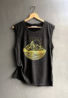 Muscle Tank Top RE15 Ti Shirt, Mountain Outline, Mountains Shirt, Nature Ideas, Funny Tanks, Shirt Making, Muscle Tank Top, Funny Tank Tops, Loose Tank Tops