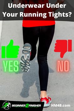 a woman in red shirt and black leggings running with text overlay reading how to wear under your running tights?