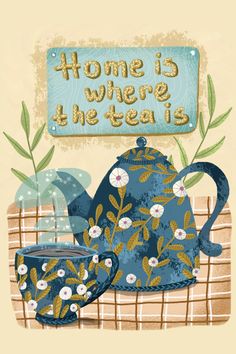 Home is where the tea is Mounted Print Wrapping Paper Diy, Coffee Shop Interior, Tea Stickers, Pot Sticker, Fabric Wrapping Paper, Happy Tea, Tea Illustration, Cozy Tea