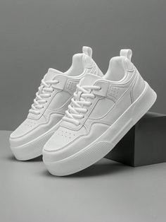 Men's White Minimalist Versatile Thick Sole Casual Skateboard Sneakers, Comfortable Breathable Front Lace-Up Lightweight Outdoor Fashionable Couple Athletic Shoes, Shoes For Men Valentines White     Colorblock,Letter,Plain    Men Shoes, size features are:Bust: ,Length: ,Sleeve Length: Trendy Shoes Sneakers Men, Trendy White Shoes, Best White Sneakers For Men, Trendy Shoes For Men, Men Shoes Style, Shoes Guys, Trendy Mens Shoes, White Shoes Outfit, Sneakers Trendy