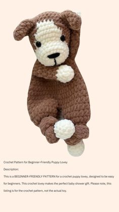 a crocheted stuffed dog is shown in the shape of a teddybear