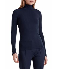 Babyskin Turtleneck Navy - Premium tops from Marc Cain - Just $198! Shop now at Mary Walter Second-skin Turtleneck Tops For Fall, Versatile Fine Knit Turtleneck Top, Blue Fine Knit Turtleneck Top, Navy Turtleneck Winter Top, Navy Turtleneck Tops For Winter, Blue Funnel Neck Top For Layering, Blue Fitted Turtleneck With Funnel Neck, Casual Navy Turtleneck Top, Navy Casual Turtleneck Top