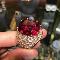 Fabulous 30 Carats Set Rubylite Raspberry Pink Ruby CZ Women's Royal Look Ring - Most Expensive Engagement Ring, Rubellite Ring, Unique Wedding Jewelry, Dope Jewelry Accessories, Ruby Diamond Ring, Pink Ruby, Royal Look, Diamond Jewelry Designs, Raspberry Pink